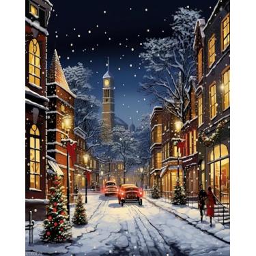 Imagem de XTXGERL Pintura a óleo por números adultos, véspera de Natal, cena de neve em casa, kits de tela de pintura digital faça você mesmo, aniversário, casamento, acomodação, decoração de Natal, presentes