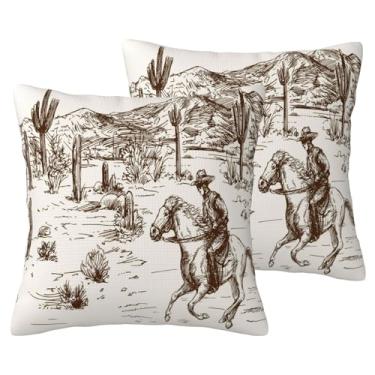 Imagem de VIREOTHIA Conjunto de 2 capas de almofada de caubói 45,7 x 45,7 cm com 2 capas de almofada decorativas do oeste americano selvagem deserto capas de almofada para sofá-cama decoração de sofá