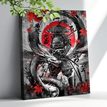 Imagem de Bawpkn Arte de parede Samurai Japonês 7 Virtues of Bushido Pictures Wall Decor Japanese Warrior Canvas Prints Poster Inspirational Quote Painting Artwork Decorações de casa para quarto escritório 30.5