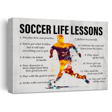 Imagem de Arte de parede de futebol, decoração inspiradora de aulas de vida de futebol, pintura emoldurada 28 x 35 cm para decoração de casa, quarto, escritório, presentes de futebol para homens e meninos