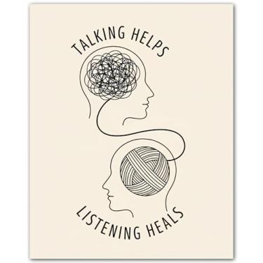 Imagem de ZUKIY Talking Helps, Listening Heals - Arte de parede de escritório de terapia - Decoração de escritório de aconselhamento - Pôster de psicologia - Arte de saúde mental - Pôster de aconselhamento