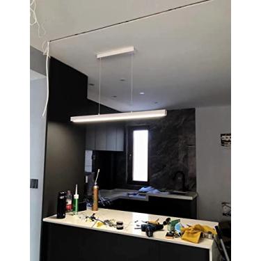 Imagem de Luminária pendente LED moderna, dimerizável, com controle remoto, design linear, ideal para mesa de jantar, lustre, luminária de altura ajustável para cozinha, ilha, escritório e corredor (B