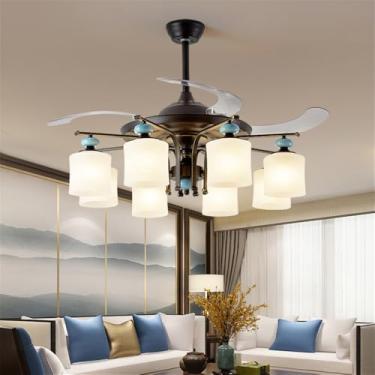 Imagem de Ventilador de teto moderno e discreto com LED, luxuoso para sala de estar, restaurante, quarto, escritório, casa de campo ou hotel, com controle remoto (8 lâmpadas, 1 unidade).