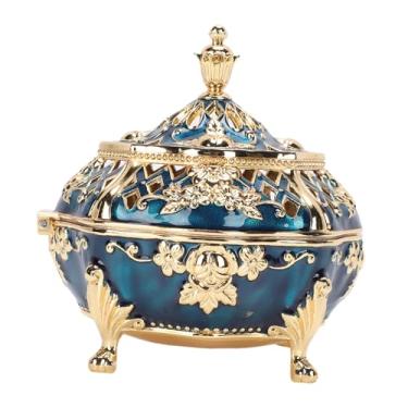 Imagem de GLOGLOW Porta-incenso Requintado Em Liga de Zinco, Porta-incenso Estilo Vintage Europeu Com Coletor Removível e Padrões Florais Esculpidos, para Escritório de Meditação de Decoração Interna (Ouro