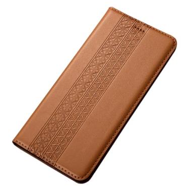 Imagem de POYUFRG Capa flip para Xiaomi 17 Pro Max/17 Pro/17, capa de couro genuíno feita à mão, carteira magnética com suporte para cartão, bege, 17 ProMax