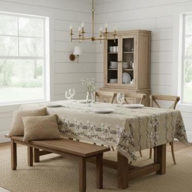 Imagem de TOALHA DE MESA LINHÃO EM TECIDO LINHO RUSTICO (IBISCO CONTORNO PRETO, 140X300)