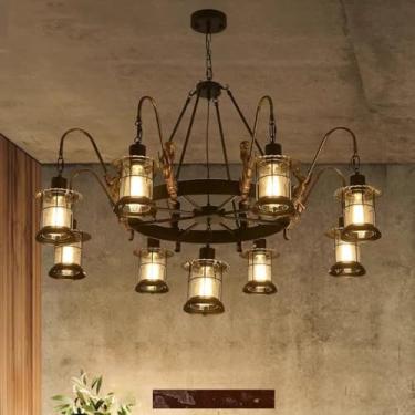 Imagem de Luminária pendente vintage industrial com LED, estilo americano, ideal para sala de estar, restaurante, quarto, casa de campo, loft, loja de roupas, café, bar, casa de família (9 lâmpadas)