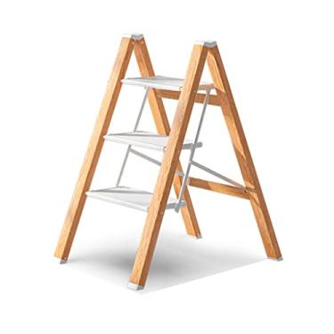 Imagem de Escadas dobráveis escadas de 3 degraus escada dobrável pequena escada moderna de revestimento de madeira escadas de alumínio grosso leve para casa escada resistente (cor: Escada C) (Escada a)