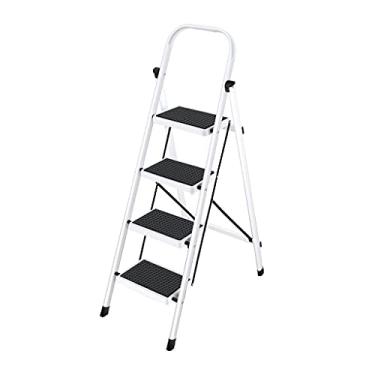 Imagem de Escadas dobráveis com 4 degraus banquinho dobrável com aderência conveniente de metal leve e portátil com pedal resistente antiderrapante escada resistente (cor: Escada C) (Escada a)
