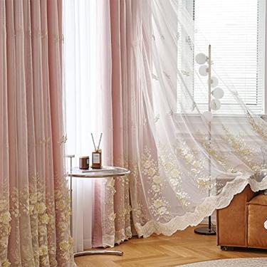 Imagem de Cortina blecaute de camada dupla, blackout misto de voile bordado em camadas sólido lápis plissado painel de cortina, para sala de estar menina quarto cortina sombreada com isolamento térmico, Tull
