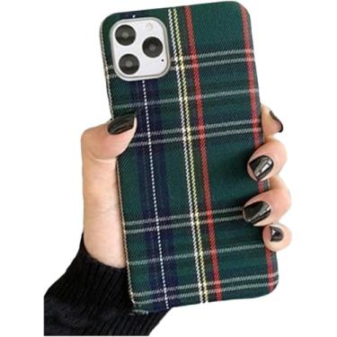 Imagem de Capa de telefone xadrez, capa de tecido de flanela para iPhone 16/15/14/13/12/11 Pro Max Plus Mini SE 2020 X XS Max XR capa de telefone de tecido listrado escocês tartan quadriculado (verde, para