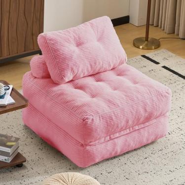 Imagem de LFCREATOR Sofá-cama dobrável, cadeira conversível para adultos, sofá cama dobrável com enchimento de espuma com travesseiro, cadeiras de dormir colchão de chão de tamanho único, rosa