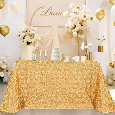 Imagem de B-COOL Toalha de mesa rosa dourada clara para festa de formatura 227 x 380 cm floral 3D para decorações de festas de fim de ano britânico