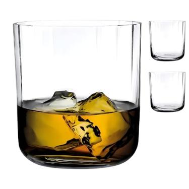 Imagem de NUDE Conjunto de 2 copos de uísque – Neo 361 g copos de cristal sem chumbo para Whisky, Scotch e Bourbon – borda chanfrada, borda rodada, copos de bar feitos à mão, conjunto de presente de luxo