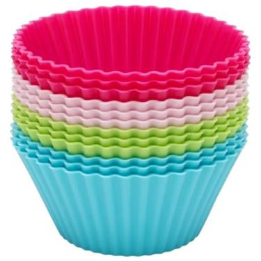 Imagem de Kit 12 Forminhas de Silicone para Cupcake Muffins Doces Antiaderentes Reutilizáveis Compatível com Airfryer e Forno