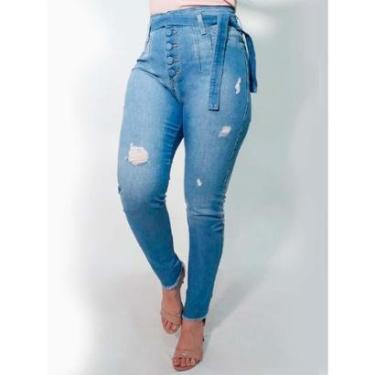 Imagem de Calça Skinny Jeans Feminina Puídos Cinto Alta Anticorpus-Feminino