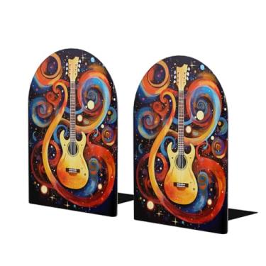 Imagem de Notas de guitarra Pellis Music Suporte de livros de madeira grande decorativo antiderrapante resistente terminais de livro para mesa de escritório em casa biblioteca de estudo escolar divisórias de