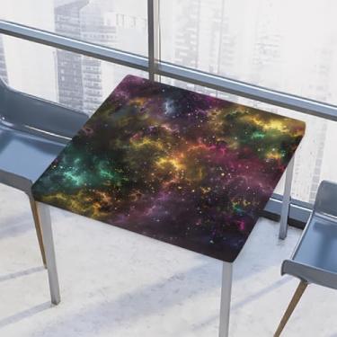 Imagem de hongjinglin Toalha de mesa quadrada para ambientes externos com borda elástica, capa de mesa quadrada limpável, galáxia, nebulosa, universo, para decoração de cozinha e pátio interno para mesas de 86