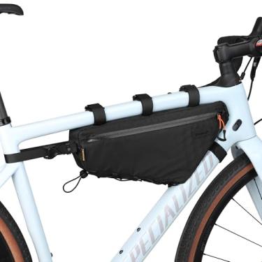 Imagem de Rhinowalk BHD0018 Bolsa triangular para quadro de bicicleta de 2,9 L, bolsa de armazenamento impermeável com zíperes YKK, porta de cabo e suporte de bomba, serve para pacote de hidratação – preta