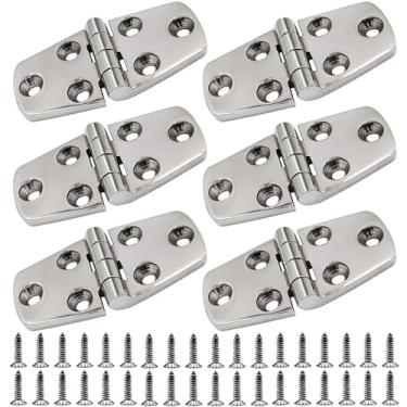 Imagem de Laorde Dobradiças de aço inoxidável 316 de grau marítimo dobradiça de escotilha de barco resistente de 7,6 cm x 3,8 cm (76 mm x 38 mm) dobradiça de porta de armário com parafusos (pacote com 6)