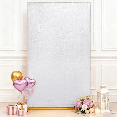 Imagem de Eternal Beauty Capa quadrada de arco de casamento, 1,6 x 1,5 m com lantejoulas prateadas, capa com suporte de arco de balão, capa elástica para festas, aniversários, Natal, chá de bebê, banquete