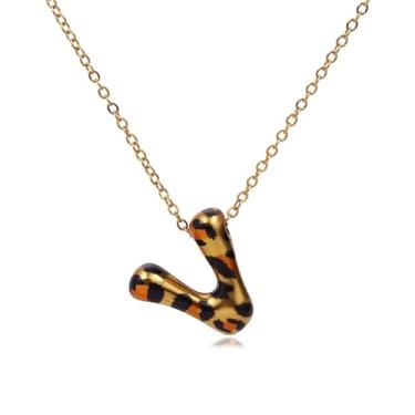 Imagem de Hremhoo Presentes de Natal para netos, colar com letra de bolha, leopardo, banhado a ouro 18 K, com inicial bolha A-Z, para mulheres, meias de Natal para adolescentes, Small, Liga de aço, Sem Pedra
