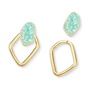 Imagem de POSSEBON NATURAL STONES Brincos conversíveis de amazonita verde banhados a ouro 14k – Presente de pedra natural para ela – Brincos elegantes – Coleção de fragmentos naturais