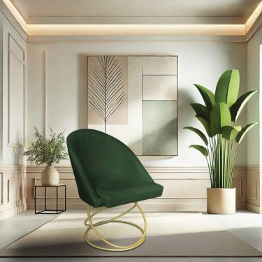 Imagem de Kit 04 Cadeiras Poltrona De Jantar Bela Suede Verde Base Metálica Luxo Dourado - Pallazio