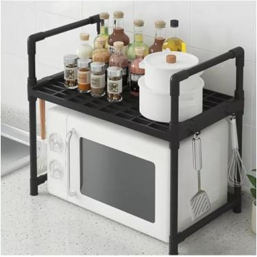 Imagem de Rack Prateleira Organizadora para Micro-ondas com Suporte para Utensílios – Cozinha Moderna, 2 Andares, Metal e Plástico, Até 30kg, Fácil Montagem, Cores Sortidas
