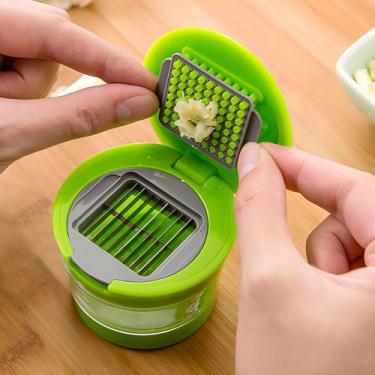 Imagem de Espremedor e picador de alho de aço inoxidável – Ferramenta de cozinha de aço 201 para picar, esmagar e fatiar alho (2,95 × 2,91 cm)