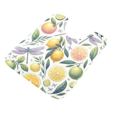 Imagem de Burbuja Tapete de banheiro laranjas e limões, tapete de banho absorvente de pelúcia macio, base antiderrapante para piso de banheiro, oval em forma de U