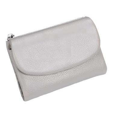 Imagem de Carteira unissex de couro seixo, porta-cartão de moeda de couro legítimo curto de 14 cm, bolsas de mão unissex, pode guardar moedas, cartões de identificação, Cinza, 5.31 x 3.94 x 1.18 inches