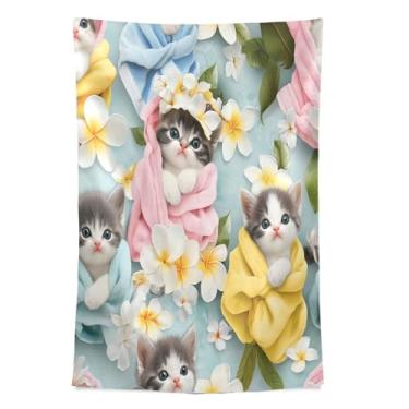 Imagem de STAYTOP Tapeçaria de parede de gato fofo tapeçaria para decoração de casa decoração de dormitório sala de estar quarto tapete de parede (60 × 51 polegadas)