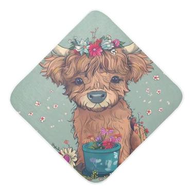 Imagem de Toalhas de bebê com capuz ultra macias absorventes toalhas de banho de algodão musselina de gado de desenho animado para bebês recém-nascidos 89 x 89 cm