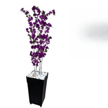 Imagem de Planta Artificial Cerejeira Rosa 4 Hastes com Vaso Grande para Decoração de Sala Quarto Escritório 1m(Roxa No Vaso Preto)