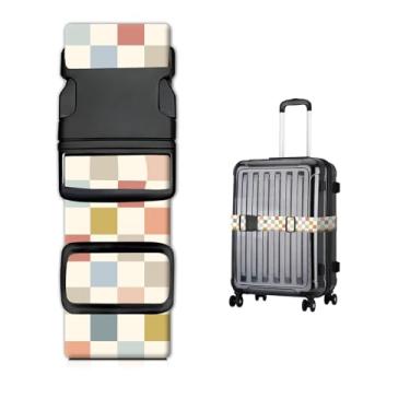 Imagem de Alças de bagagem para malas, cinto de viagem resistente com fivela de liberação rápida, alça ajustável, acessórios de bagagem fofos para viagens, Tabuleiro de xadrez colorido