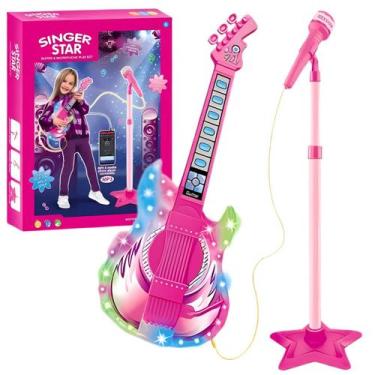 Imagem de Guitarra Musical Infantil Rosa Com Microfone E Luz Castela