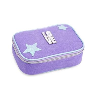 Imagem de Estojo Escolar Grande Teen Lilás Organizador Divisórias Feminino Juvenil Ensino Fundamental Meninas