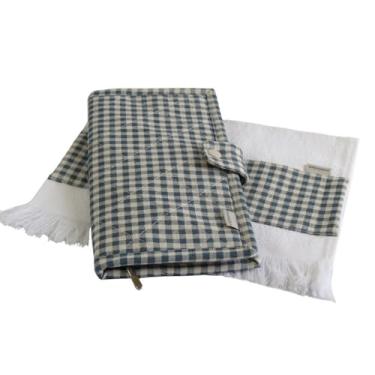 Imagem de Necessaire Higiene em Linho xadrez azul com Toalha e Divisórias