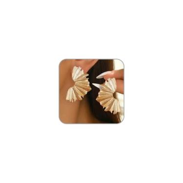 Imagem de LKingel Brincos de ouro grosso para mulheres, brincos de declaração de ouro, brincos grandes de flores irregulares, brincos de flor de pérola em camadas, boêmio, joia de formatura, presente para