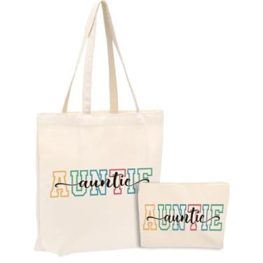 Imagem de Presentes de tia tia para ser ideia de presente de aniversário 2 peças bolsa de cosméticos de lona para compras na praia, trabalho, escritório, agradecimento para mulheres, tia, agradecimento, dia das