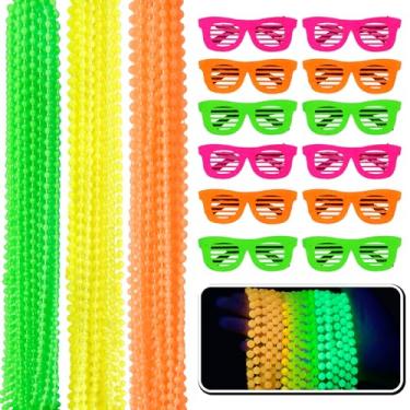 Imagem de ABONDEVER 60 peças de artigos de festa que brilham no escuro, amarelo, verde, laranja, luz UV preta, óculos para acessórios de lembrancinhas de festa, decorações de festa de aniversário de Halloween