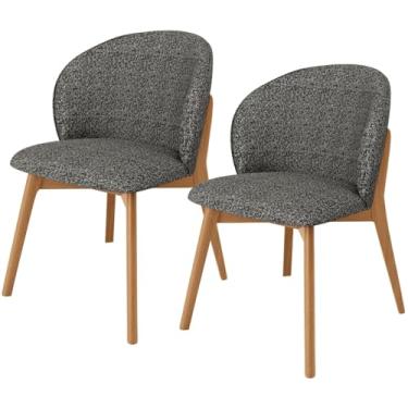 Imagem de Kit 02 Cadeiras de Jantar e Estar Living Estofada Mia L02 Linho Mescla Chumbo - Lyam Decor