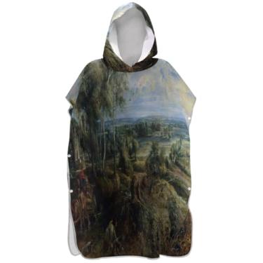 Imagem de Joisal Cenário Chateau Pintura Surf Poncho Adultos Trocando Roupão com Capuz Toalha de Natação Bonito Plus Size Unissex Adulto Poncho com Capuz