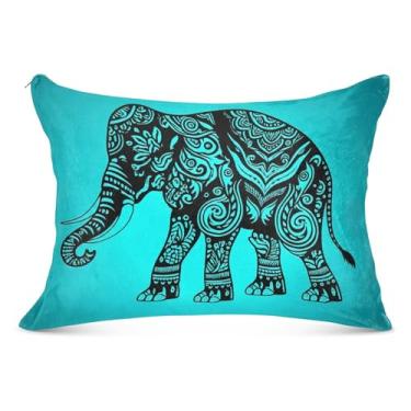 Imagem de Fronha decorativa vintage azul elefante com zíper para o corpo fronha padrão queen king estampa animal decoração de casa, tamanho Queen, 50,8 cm x 76,2 cm