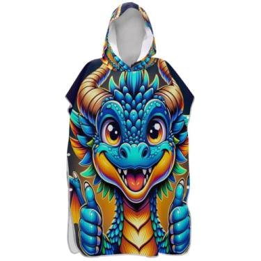 Imagem de Joisal Roupão com capuz de dragão de surfe fofo de desenho animado para adultos toalhas de banho com capuz plus size ponchos adultos para mulheres