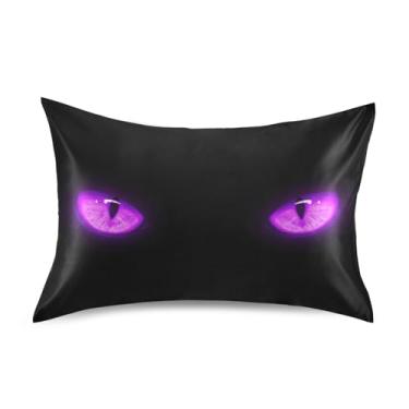 Imagem de Travesseiros de cetim roxo preto olho de desenho animado fofo premium refrescante king queen travesseiro macio para cama king size 101,6 cm x 50,8 cm