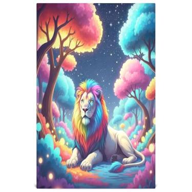 Imagem de Joisal Conjunto de toalha de prato de cozinha com estampa de animais de leão colorido arco-íris toalha de chá decorativa panos fofos panos de banho finos de secagem rápida 45 x 71 cm, 6 pacotes