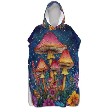 Imagem de Joisal Poncho de surfe para trocador de roupas de banho de praia com capuz ponchos femininos leves com capuz retrô cogumelo flor colorida