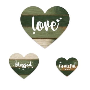Imagem de GOMAKERER 3 peças de decoração de parede de corações de madeira, arte de parede de placa de amor de madeira natural em forma de coração ornamentos temáticos minimalistas para casa de campo sala de